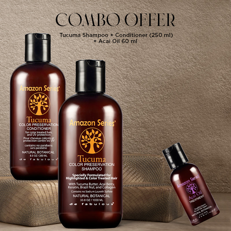 Amazon Series Tucuma Color Preservation Shampoo + Conditioner 250 ml + Acai Oil 59ml - De Fabulous India