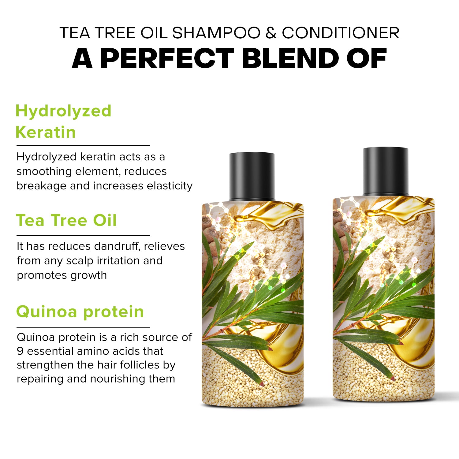 Tea Tree Oil Shampoo & Conditioner 250ml + Acai Oil 59ml - De Fabulous India