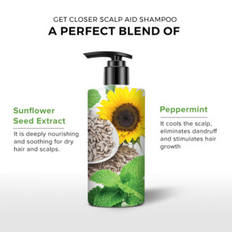 Get closer scalp Aid Shampoo ingredients : Sunflower seed extract and peppermint